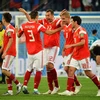 Niềm vui chiến thắng của các cầu thủ đội tuyển Nga trong trận gặp Ai Cập. (Nguồn: THX/TTXVN)