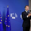 Tổng thống Pháp Emmanuel Macron phát biểu tại cuộc họp thượng đỉnh hẹp ở Brussels, Bỉ, ngày 24/6. (Nguồn: AFP/TTXVN)