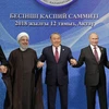 Lãnh đạo các nước Azerbaijan, Iran, Kazakhstan, Nga và Turkmenistan. (Nguồn: Tass)