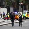 Cảnh sát Anh phong tỏa hiện trường vụ lao xe vào hàng rào an ninh tòa nhà Quốc hội ở London ngày 14/8. (Nguồn: Reuters/TTXVN)
