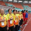 Ông Park Hang-seo và ban huấn luyện Olympic Việt Nam. (Ảnh: Hoàng Linh/TTXVN)