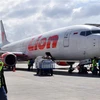 Máy bay Boeing 737-800 của Hãng hàng không Lion Air tại sân bay Mutiara Sis Al Jufri ở Palu, Indonesia ngày 10/10. (Nguồn: AFP/TTXVN) 