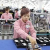 Lắp ráp điện thoại di động tại Tổ hợp công nghệ cao Samsung, Khu công nghiệp Yên Bình, tỉnh Thái Nguyên. (Ảnh: TTXVN) 