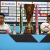 Huấn luyện viên đội Malaysia Tan Cheng Hoe trả lời tại một buổi họp báo. (Ảnh: Hoàng Linh/TTXVN) 