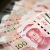 Đồng tiền mệnh giá 100 nhân dân tệ tại Bắc Kinh, Trung Quốc. (Nguồn: AFP/TTXVN) 