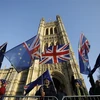 Những người phản đối Brexit mang cờ Anh và cờ Liên minh châu Âu bên ngoài tòa nhà Quốc hội Anh ở London ngày 11/12/2018. (Nguồn: AFP/TTXVN) 