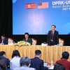 Thứ trưởng Bộ Ngoại giao Lê Hoài Trung phát biểu tại Họp báo quốc tế về công tác chuẩn bị Hội nghị Thượng đỉnh Hoa Kỳ-Triều Tiên lần thứ hai. (Ảnh: Lâm Khánh/TTXVN) 