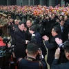 Lễ đón nhà lãnh đạo Triều Tiên Kim Jong-un (giữa) tại Bình Nhưỡng sau khi ông kết thúc chuyến thăm hữu nghị chính thức Việt Nam, ngày 5/3/2019. (Nguồn: Yonhap/TTXVN) 