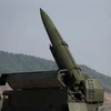 Bệ phóng tên lửa được vận hành trong cuộc diễn tập quân sự dưới sự giám sát của nhà lãnh đạo Triều Tiên Kim Jong-un ở phía Tây nước này ngày 9/5/2019. (Nguồn: Yonhap/TTXVN) 