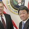 Đại diện thương mại Mỹ Robert Lighthizer (trái) và Bộ trưởng Kinh tế Nhật Bản Toshimitsu Motegi. (Nguồn: Kyodo) 