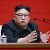 Nhà lãnh đạo Triều Tiên Kim Jong-un phát biểu tại cuộc họp ở Bình Nhưỡng ngày 10/4/2019. (Nguồn: Yonhap/TTXVN) 