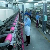 Công nhân sản xuất sản phẩm dệt nhuộm tại công ty trách nhiệm hữu hạn Dệt nhuộm Jasan Việt Nam. (Ảnh: Phạm Kiên/TTXVN) 