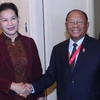 Chủ tịch Quốc hội Nguyễn Thị Kim Ngân và Chủ tịch Quốc hội Campuchia Samdech Heng Samrin. (Ảnh: Trọng Đức/TTXVN) 