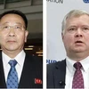Đại diện đặc biệt của Mỹ về Triều Tiên Stephen Biegun (phải) và Trưởng đoàn đàm phán Triều Tiên Kim Myong-gil (trái). (Nguồn: Kyodo/TTXVN) 