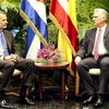 Chủ tịch Cuba Miguel Díaz-Canel và hội đàm với Nhà vua Tây Ban Nha Felipe VI. (Ảnh: Lê Hà/TTXVN) 