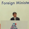 Ngoại trưởng Nhật Bản Toshimitsu Motegi phát biểu tại cuộc họp báo. (Ảnh: Đào Thanh Tùng/TTXVN) 