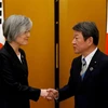 Ngoại trưởng Nhật Bản Toshimitsu Motegi (phải) và Ngoại trưởng Hàn Quốc Kang Kyung-wha (trái) tại cuộc gặp ở Nagoya, Nhật Bản, ngày 23/11/2019. (Nguồn: AFP/TTXVN) 