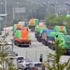 Xe tải chở hàng cứu trợ dành cho Triều Tiên đi qua cửa khẩu ở Paju, Hàn Quốc hồi năm 2012. (Nguồn: AFP/TTXVN) 