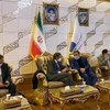Tổng Giám đốc Cơ quan Năng lượng Nguyên tử Quốc tế (IAEA) Rafael Mariano Grossi (giữa-trái) trong cuộc gặp với người phát ngôn Tổ chức Năng lượng nguyên tử Iran (AEOI) Behrouz Kamalvandi (giữa-phải) tại Tehran, ngày 24/8. (Nguồn: AFP/TTXVN) 