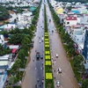 Nước ngập trên đường Nguyễn Văn Cừ, quận Ninh Kiều. (Ảnh: Thanh Liêm/TTXVN) 