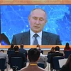 Tổng thống Nga Vladimir Putin phát biểu trong cuộc họp báo thường niên, được tổ chức theo hình thức trực tuyến, tại Novo-Ogaryovo, ngoại ô Moskva, ngày 17/12/2020. (Nguồn: AFP/TTXVN) 