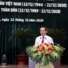 Ông Nguyễn Văn Nên, Bí thư Trung ương Đảng, Bí thư Thành ủy Thành phố Hồ Chí Minh, phát biểu tại buổi gặp mặt. (Ảnh: Xuân Khu/TTXVN) 