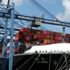 Tàu cập bến bốc dỡ hàng hóa tại cảng Tân Cảng-Cái Mép (Tổng Công ty Tân Cảng Sài Gòn) tại tỉnh Bà Rịa-Vũng Tàu. (Ảnh: Trọng Đức/TTXVN) 