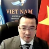 Đại sứ Phạm Hải Anh, Đại biện lâm thời của Việt Nam tại Liên hợp quốc, phát biểu trong cuộc họp. (Ảnh: Hữu Thanh/TTXVN) 