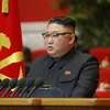 Nhà lãnh đạo Triều Tiên Kim Jong-un phát biểu tại lễ bế mạc đại hội Đảng Lao động Triều Tiên (WPK) lần thứ VIII ở Bình Nhưỡng, ngày 13/1/2021. (Nguồn: KCNA/TTXVN) 