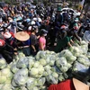 Người dân đội nắng nườm nượp đến mua ủng hộ nông sản Hải Dương trưa 21/2 tại 38 Giải Phóng (Hà Nội). (Ảnh: Thành Đạt/TTXVN) 