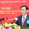 Bí thư Thành ủy, Trưởng Đoàn đại biểu Quốc hội thành phố Hà Nội Vương Đình Huệ, phát biểu. (Ảnh: Văn Điệp/TTXVN) 