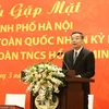 Chủ tịch Ủy ban Nhân dân thành phố Hà Nội Chu Ngọc Anh phát biểu tại buổi gặp mặt. (Nguồn: laodong.vn) 
