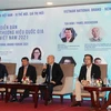 Đại diện Bộ, ngành và doanh nghiệp chia sẻ kinh nghiệm xây dựng thương hiệu tại Diễn đàn Thương hiệu quốc gia Việt Nam 2021. (Ảnh: Mỹ Phương/TTXVN) 