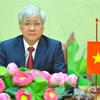 Chủ tịch Ủy ban Trung ương Mặt trận Tổ quốc Việt Nam Đỗ Văn Chiến phát biểu tại buổi điện đàm. (Ảnh: Minh Đức/TTXVN) 