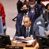 Chủ tịch nước Nguyễn Xuân Phúc tham dự và phát biểu tại một Phiên họp cấp cao của Hội đồng Bảo an Liên hợp quốc. (Ảnh: Thống Nhất/TTXVN) 