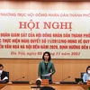 Phó Chủ tịch Thường trực Hội đồng Nhân dân thành phố Hà Nội Phùng Thị Hồng Hà phát biểu tại buổi làm việc. (Ảnh: Đinh Thuận/TTXVN) 