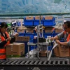 Nhân viên đóng gói hàng hóa tại một chi nhánh kho vận của Alibaba ở Vô Tích, tỉnh Giang Tô, Trung Quốc. (Ảnh: AFP/TTXVN) 