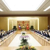Quang cảnh buổi hội đàm giữa Thủ tướng Phạm Minh Chính và Thủ tướng Lào Phankham Viphavanh. (Ảnh: Dương Giang/TTXVN) 
