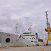 Tàu huấn luyện Hannara do Chính phủ Hàn Quốc viện trợ cho Chính phủ Việt Nam cập Cảng MPC Port tại bán đảo Đình Vũ (Hải Phòng). (Ảnh: TTXVN phát) 