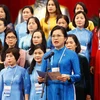 Bà Hà Thị Nga, Ủy viên Trung ương Đảng, Chủ tịch Hội Liên hiệp Phụ nữ Việt Nam khóa XIII, phát biểu nhận nhiệm vụ. (Ảnh: Phương Hoa/TTXVN) 