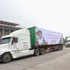 Đoàn xe xuất hành tiêu thụ vải tỉnh Bắc Giang. (Ảnh: Danh Lam/TTXVN) 