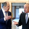 Ngoại trưởng Nga Sergei Lavrov (trái) và Ngoại trưởng Thổ Nhĩ Kỳ Mevlut Cavusoglu (phải) tại cuộc gặp ở Ankara, Thổ Nhĩ Kỳ, ngày 8/6/2022. (Ảnh: AFP/TTXVN) 