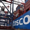 Tàu container của Trung Quốc neo tại cảng Long Beach ở California, Mỹ, ngày 20/8/2021. (Ảnh: THX/TTXVN) 