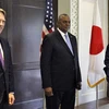 Phó Thủ tướng kiêm Bộ trưởng Quốc phòng Australia Richard Marles, Bộ trưởng Quốc phòng Mỹ Lloyd Austin và Bộ trưởng Quốc phòng Nhật Bản Nobuo Kishi gặp nhau tại Singapore. (Nguồn: AAP) 