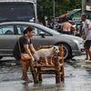 Người dân sơ tán khỏi vùng ngập lụt do siêu bão Noru tại San Ildefonso, Bulacan, Philippines, ngày 26/9/2022. (Ảnh: AFP/TTXVN) 