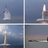 Một vụ phóng thử tên lửa đạn đạo kiểu mới từ tàu ngầm tại một địa điểm bí mật ở Triều Tiên. (Ảnh: AFP/TTXVN) 