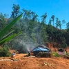 Phá huỷ các lán trại khai thác vàng trái phép trong khu vực Bồng Miêu. (Nguồn: Báo Tài nguyên Môi trường)