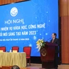 Bộ trưởng Bộ Khoa học và Công nghệ Huỳnh Thành Đạt phát biểu tại Hội nghị triển khai nhiệm vụ khoa học, công nghệ và đổi mới sáng tạo năm 2023.(Ảnh: Minh Sơn/Vietnam+)