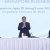 Thủ tướng Phạm Minh Chính dự Diễn đàn Doanh nghiệp Việt Nam-Singapore. (Ảnh: Dương Giang/TTXVN)