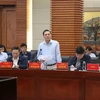 Chủ tịch Ủy ban Nhân dân thành phố Hải Phòng Nguyễn Văn Tùng phát biểu tại buổi làm việc. (Ảnh: Hoàng Ngọc/TTXVN)